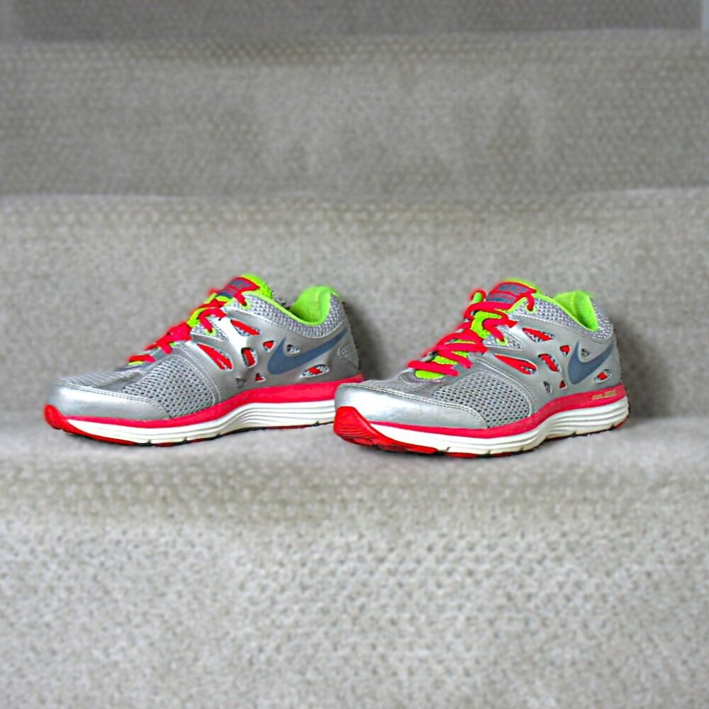 Nike Dual Fusion Lite Running Shoes #599571-007 Silver/Pink/Lime Women's SZ 9